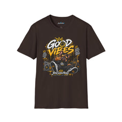Good Vibes Graphic T-Shirt — Tropical Palm Sunset Tee with Crowned Smiley Unisex