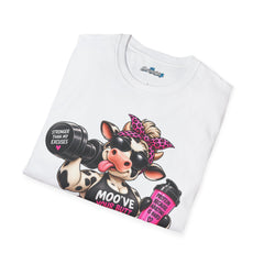 Cow Fitness T‑Unisex Shirt — 'Moo've Over' Workout Cow Graphic Tee