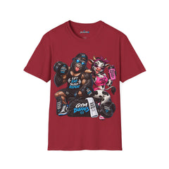 Gym Buddies Graphic Unisex T-Shirt — "Lift Eat Sleep Repeat" Fitness Ape & Cow Design