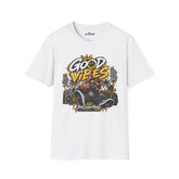 Good Vibes Graphic T-Shirt — Tropical Palm Sunset Tee with Crowned Smiley Unisex