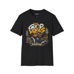 Good Vibes Graphic T-Shirt — Tropical Palm Sunset Tee with Crowned Smiley Unisex