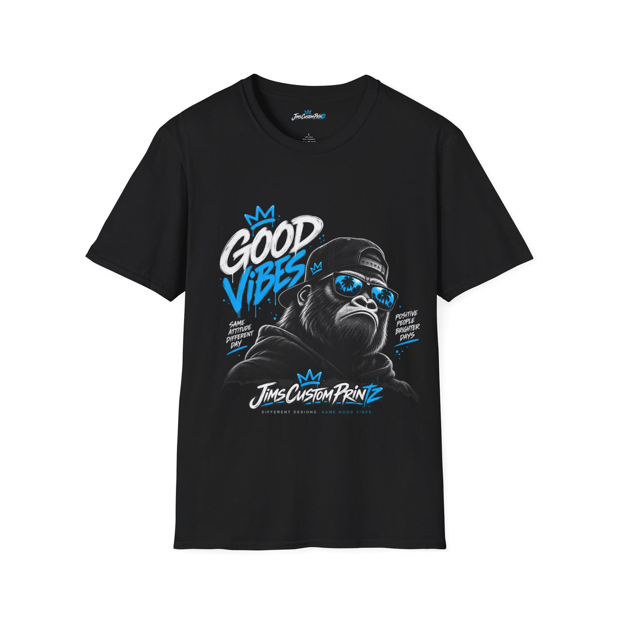 Good Vibes Gorilla T‑Shirt — Streetwear Graphic Tee with Blue Accents