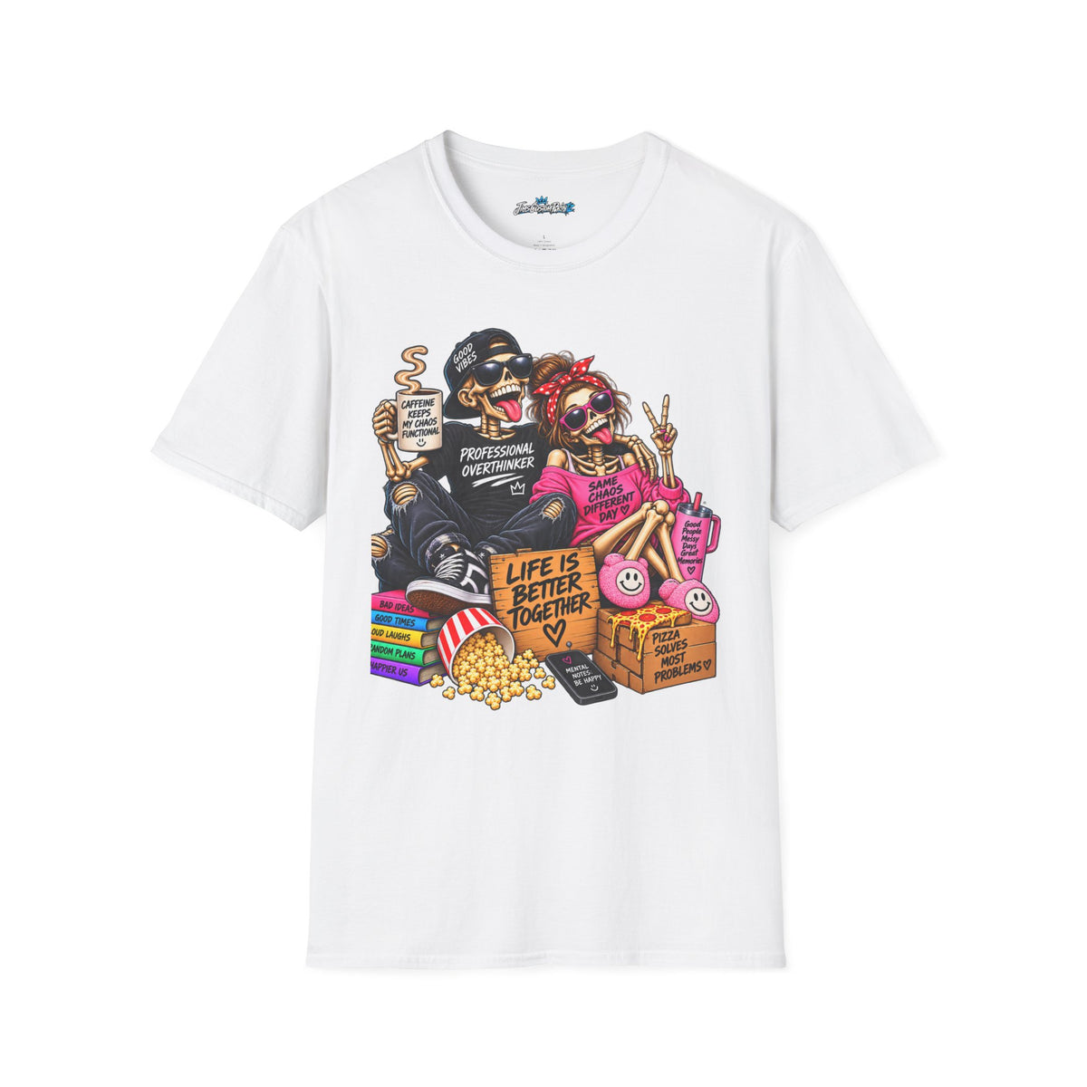 T-Shirt — 'Professional Overthinker' Unisex Skull Couple Graphic Tee