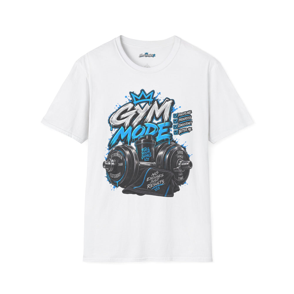 Gym Mode T-Shirt Unisex — Graphic Fitness Tee with Dumbbell Crown Design